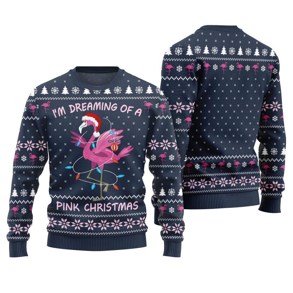 Dreaming Of A Pink Christmas Flamingo Ugly Sweater