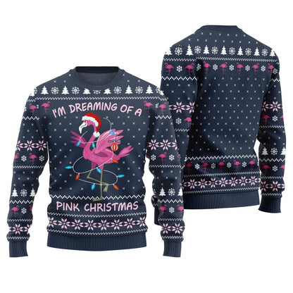Dreaming Of A Pink Christmas Flamingo Ugly Sweater