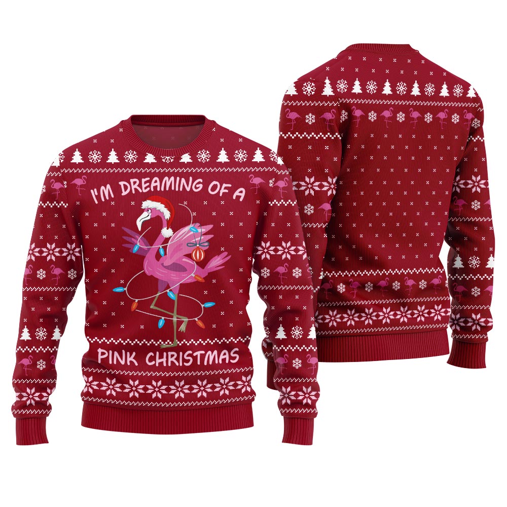 Dreaming Of A Pink Christmas Flamingo Ugly Sweater
