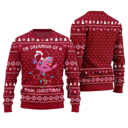 Dreaming Of A Pink Christmas Flamingo Ugly Sweater