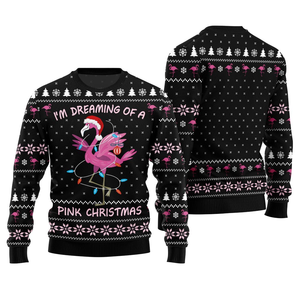 Dreaming Of A Pink Christmas Flamingo Ugly Sweater