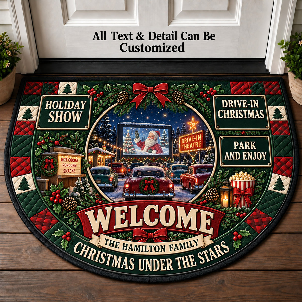 Drive In Christmas Night Personalized Half Round Mat | 5To9Vibe
