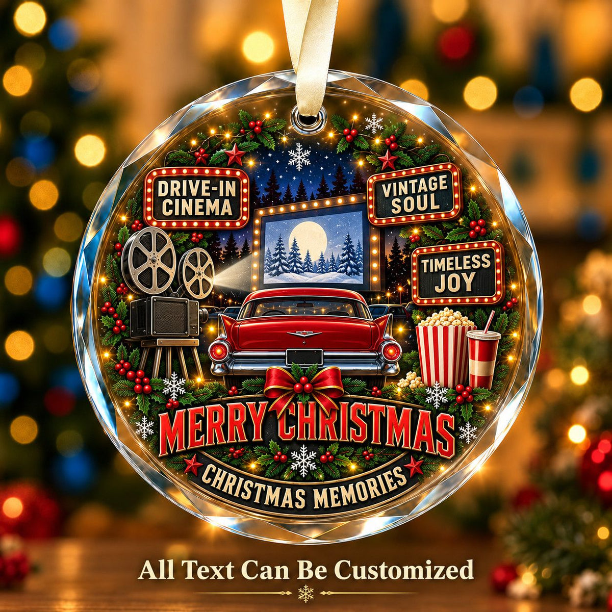 Drive-In Cinema Personalized Glass Ornament | 5To9Vibe