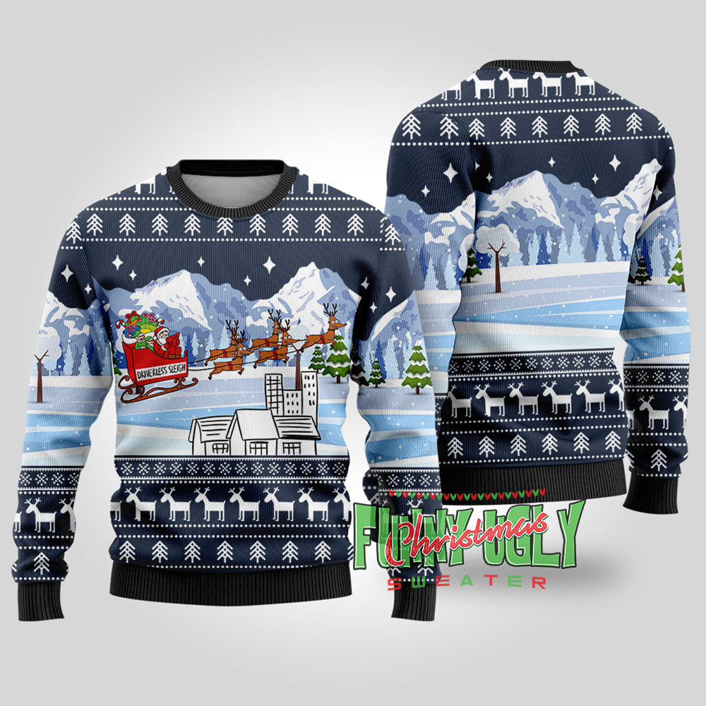 Driverless Sleigh Santa Funny Christmas Sweater Navy