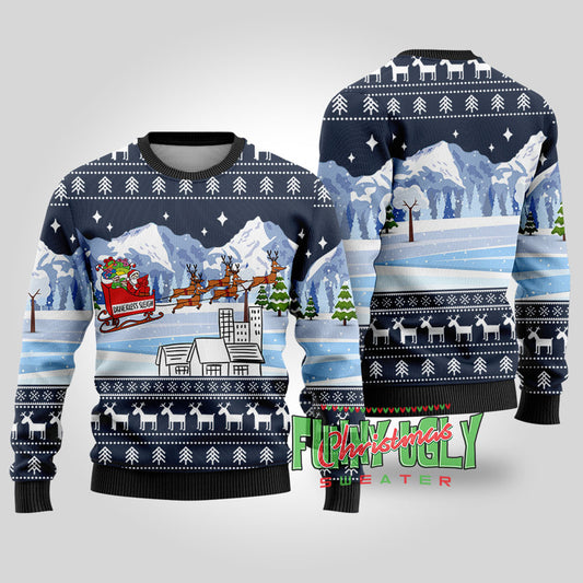 Driverless Sleigh Santa Funny Christmas Sweater Navy