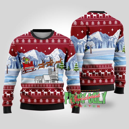 Driverless Sleigh Santa Funny Christmas Sweater Cardinal Red
