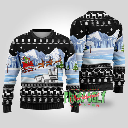 Driverless Sleigh Santa Funny Christmas Sweater Black
