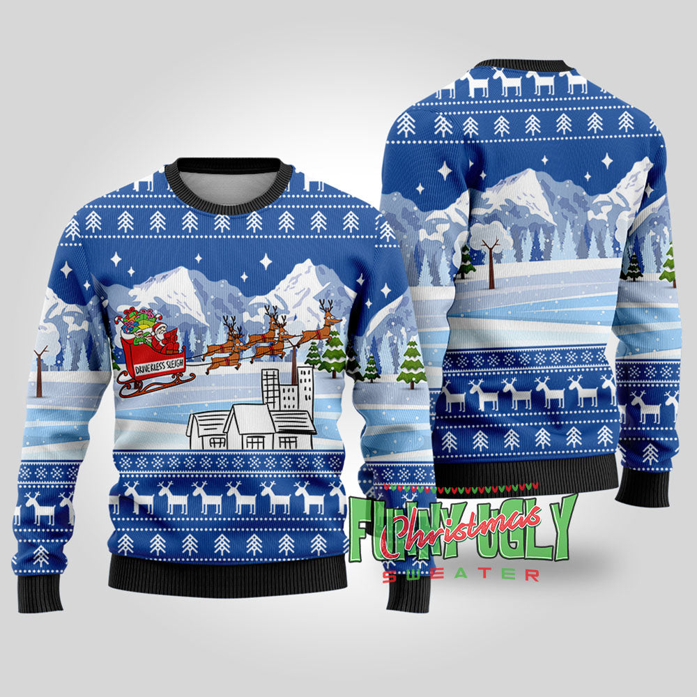 Driverless Sleigh Santa Funny Christmas Sweater Royal