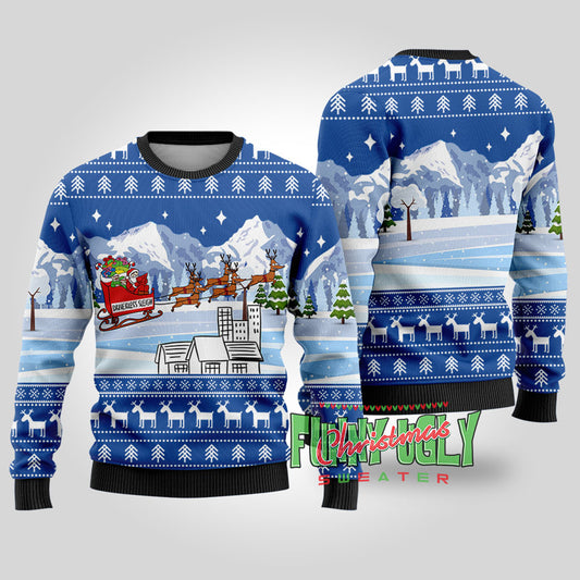 Driverless Sleigh Santa Funny Christmas Sweater Royal