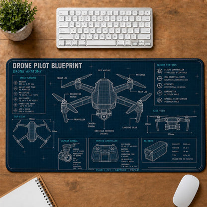Drone Anatomy Hobby Knowledge Blueprint Guide Desk Mat | 5To9Vibe