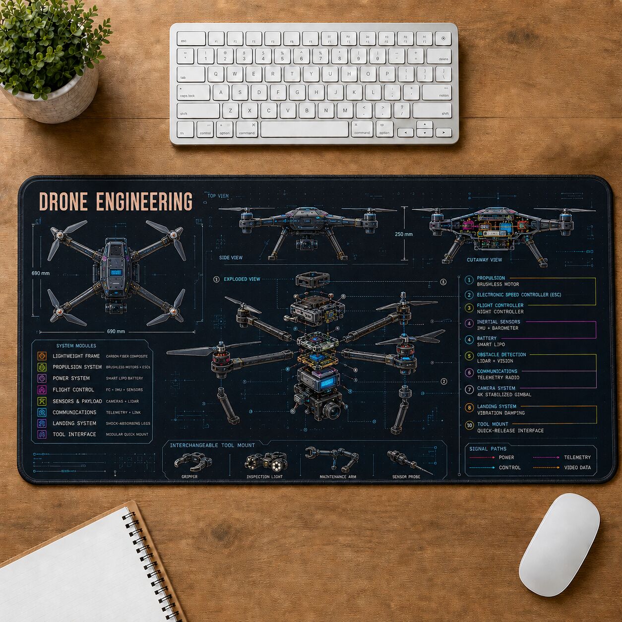 Drone Engineering Futuristic Technical Guide Desk Mat | 5To9Vibe