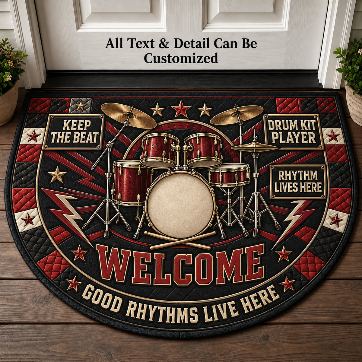 Drum Kit Player Personalized Half Round Mat | 5To9Vibe