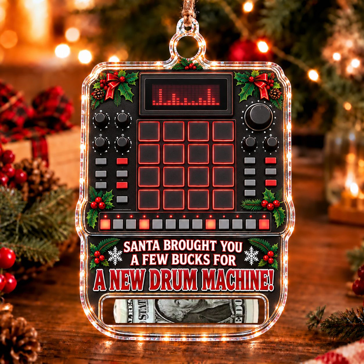 Drum Machine Christmas money holder ornament