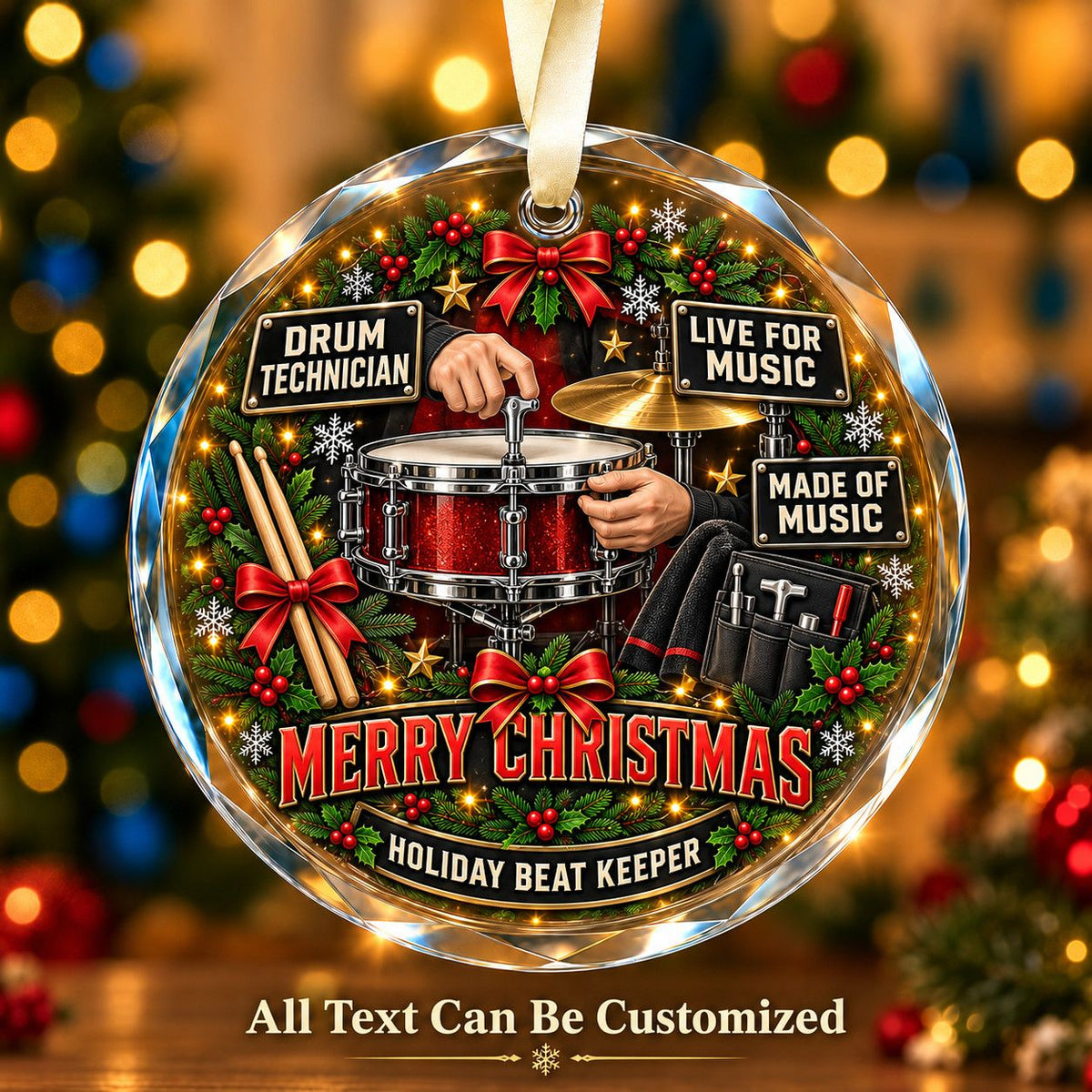 Drum Technician Personalized Glass Ornament | 5To9Vibe