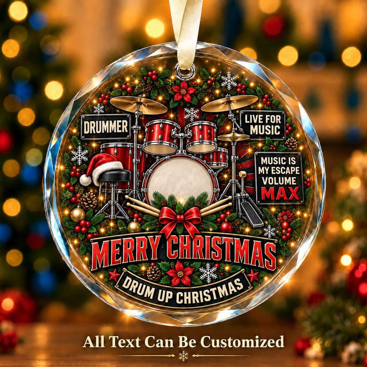 Drummer Personalized Glass Ornament | 5To9Vibe