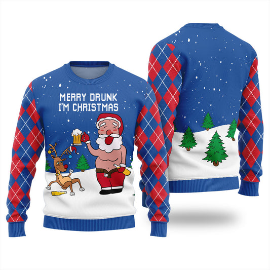 Drunk Santa Reindeer Christmas Sweater Men