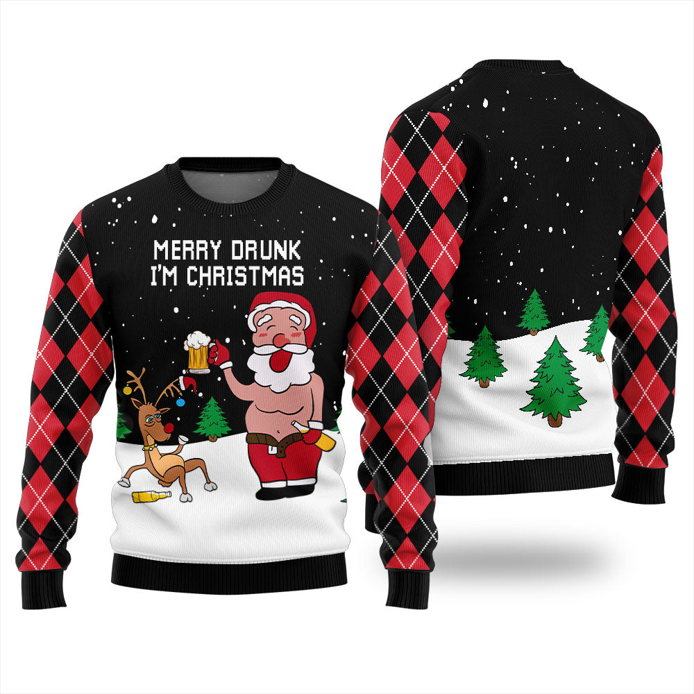 Drunk Santa Reindeer Christmas Sweater Men