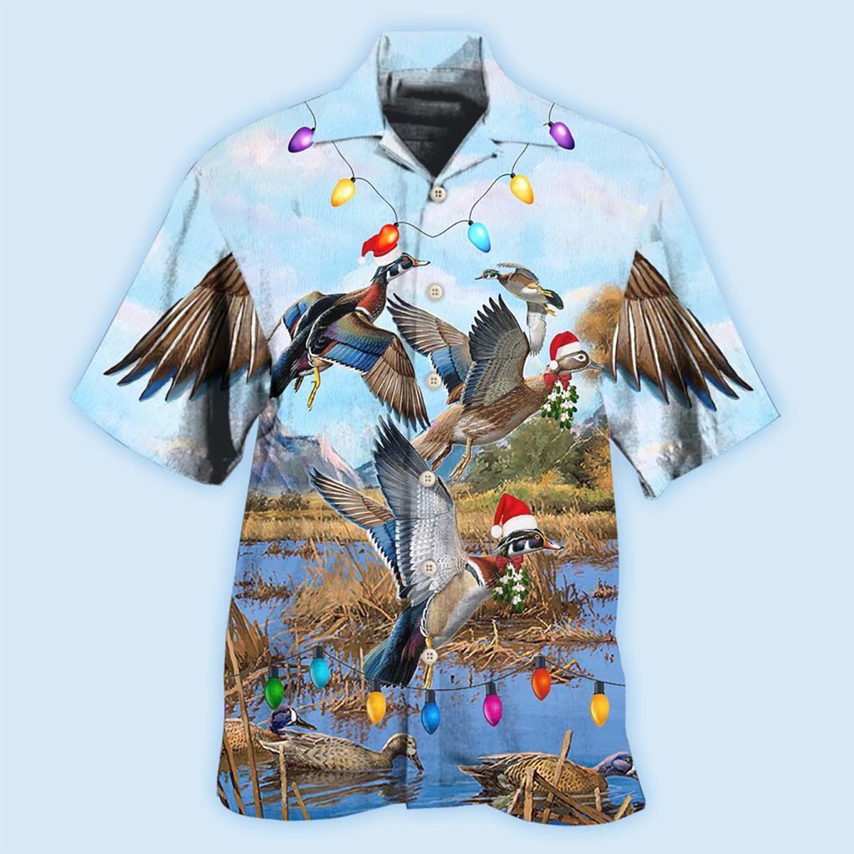 Duck Christmas Light Fly To Sky - Hawaiian Shirt 