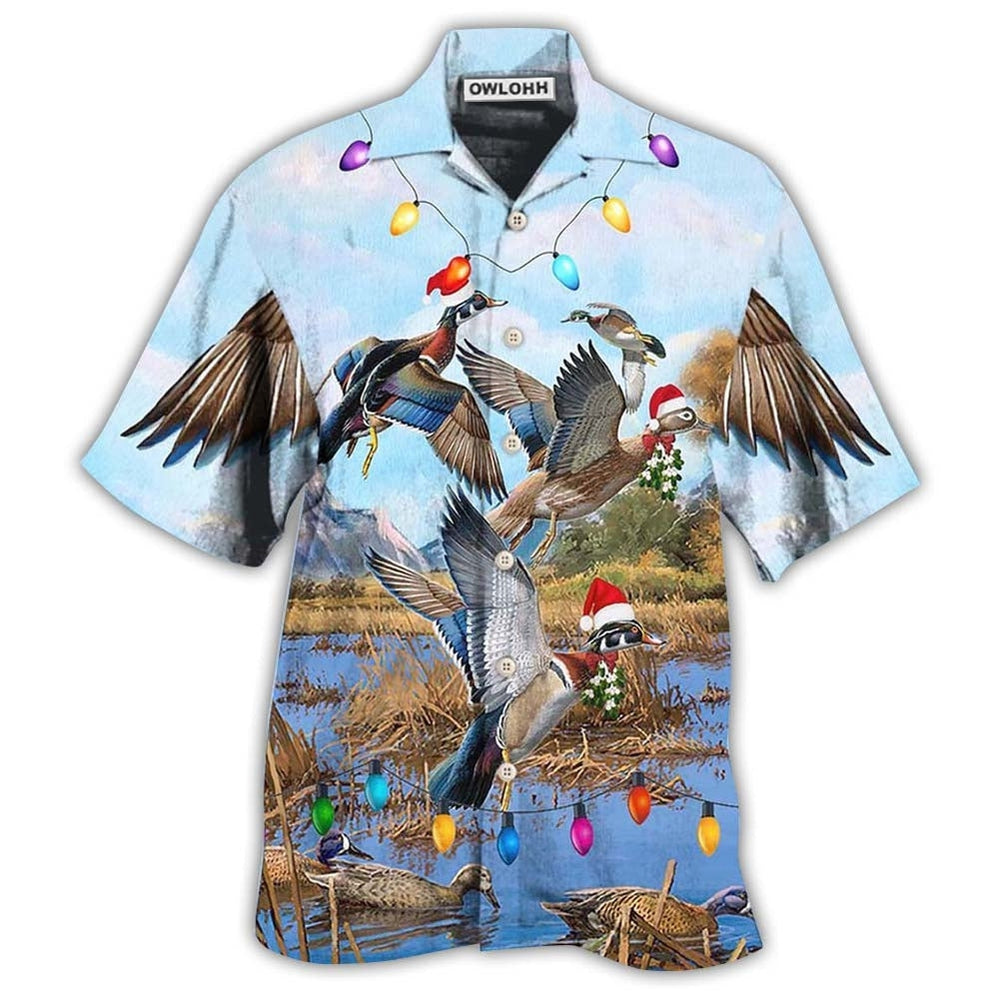 Hawaiian Shirt / Adults / S Duck Christmas Light Fly To Sky - Hawaiian Shirt 