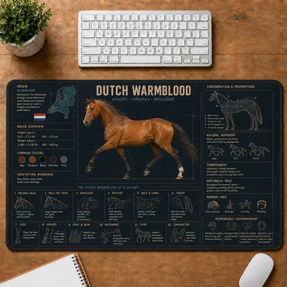 Dutch Warmblood Horse Horse and Equestrian Visual Guide Desk Mat | 5To9Vibe