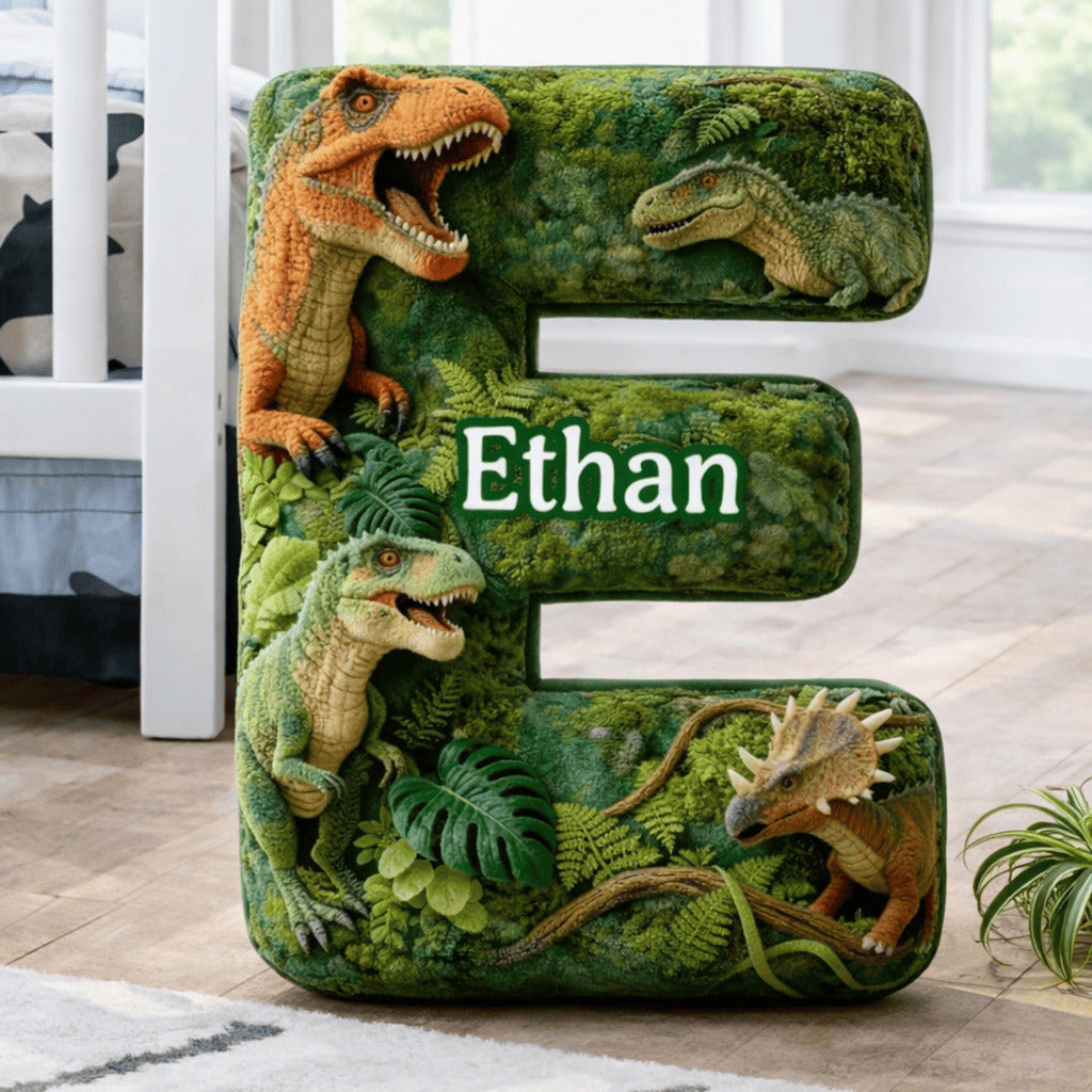 Dino and Princess Pillow Custom Name Gift  For Girls, Boys Irregular-Shaped Pillow Custom