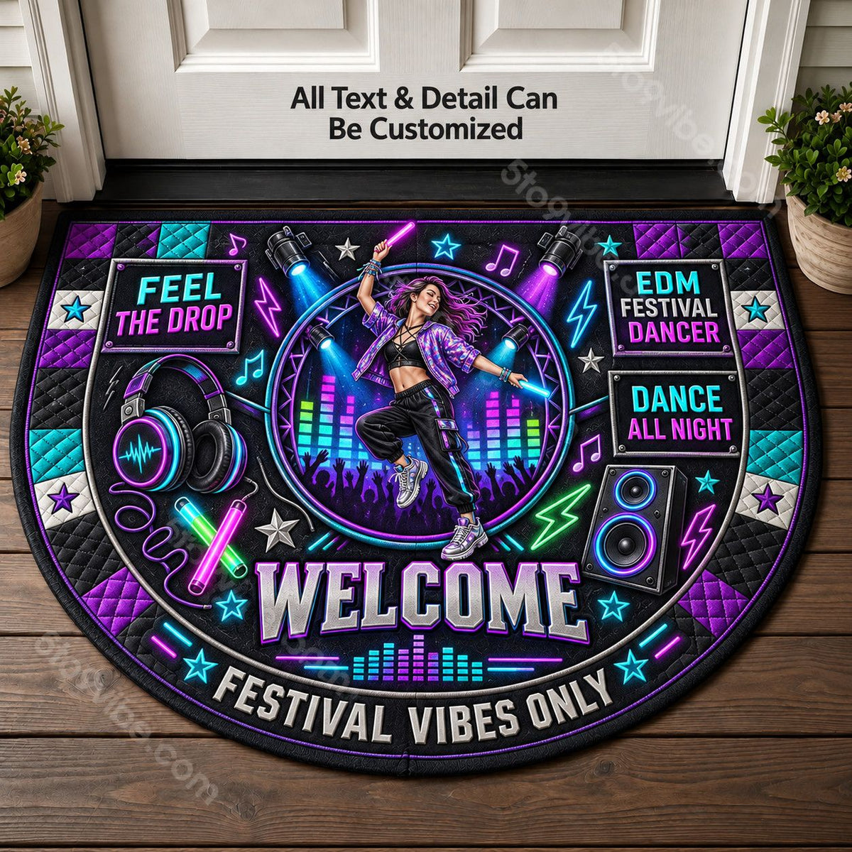EDM Festival Dancer Personalized Half Round Mat | 5To9Vibe