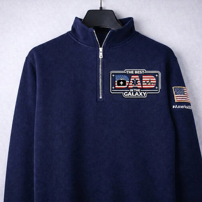 Sudadera premium con cremallera de un cuarto y logo bordado "EMT The Best Dad In The Galaxy America 250 Anniversary", jersey con cremallera de un cuarto inspirado