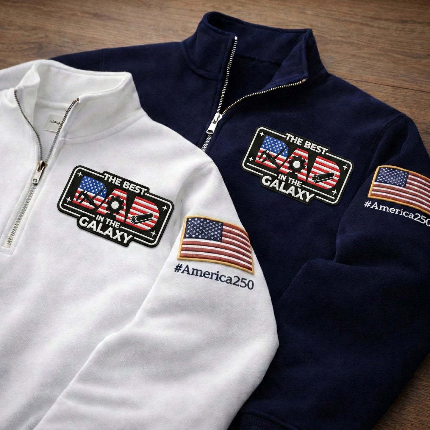 Engineer Dad The Best Dad In The Galaxy America 250 Anniversary Embroidered Logo Premium Quarter Zip Sweatshirt, Inspired Quarter Zip Sweater