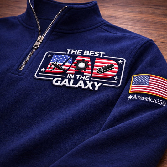 Engineer Dad The Best Dad In The Galaxy America 250 Anniversary Embroidered Logo Premium Quarter Zip Sweatshirt, Inspired Quarter Zip Sweater