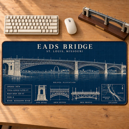 Iconic American Bridges Blueprint Desk Mat Mouse Pad Trending - 5to9vibe