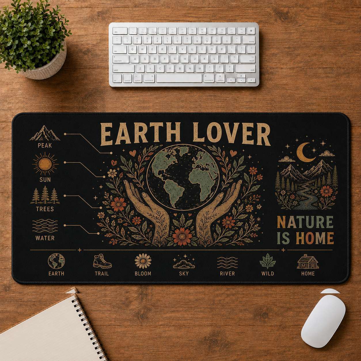 Mountain & Sun Hippie Desk Mat Mouse Pad | 5To9Vibe - Earth Lover style