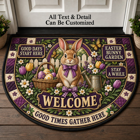 Easter Bunny Garden Personalized Half Round Mat | 5To9Vibe