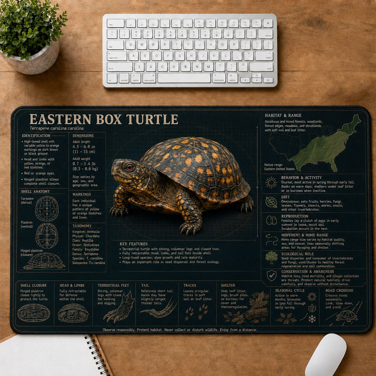 Eastern Box Turtle Turtle and Tortoise Species Guide Desk Mat | 5To9Vibe