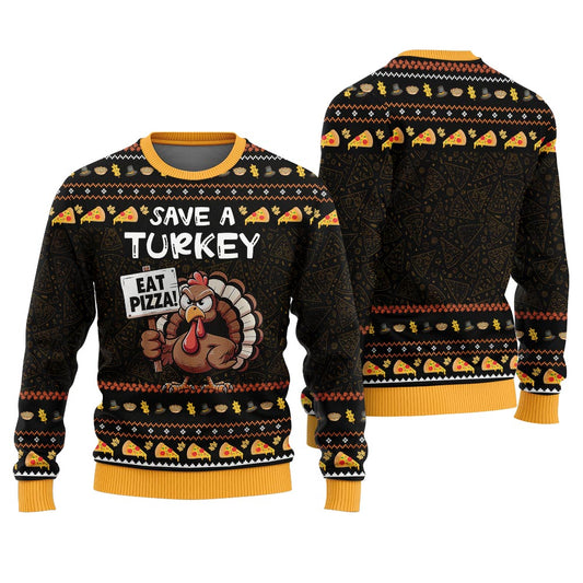 Funny Eat Pizza Save A Turkey Thanksgiving Day Sweater