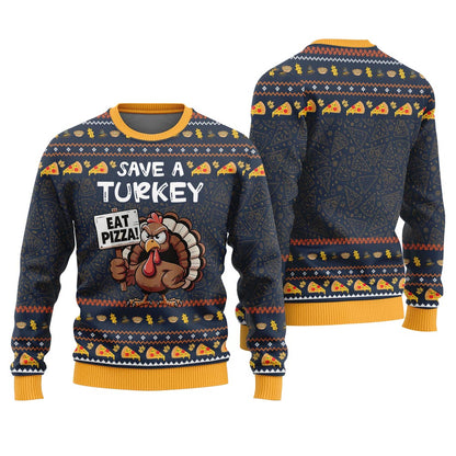 Funny Eat Pizza Save A Turkey Thanksgiving Day Sweater