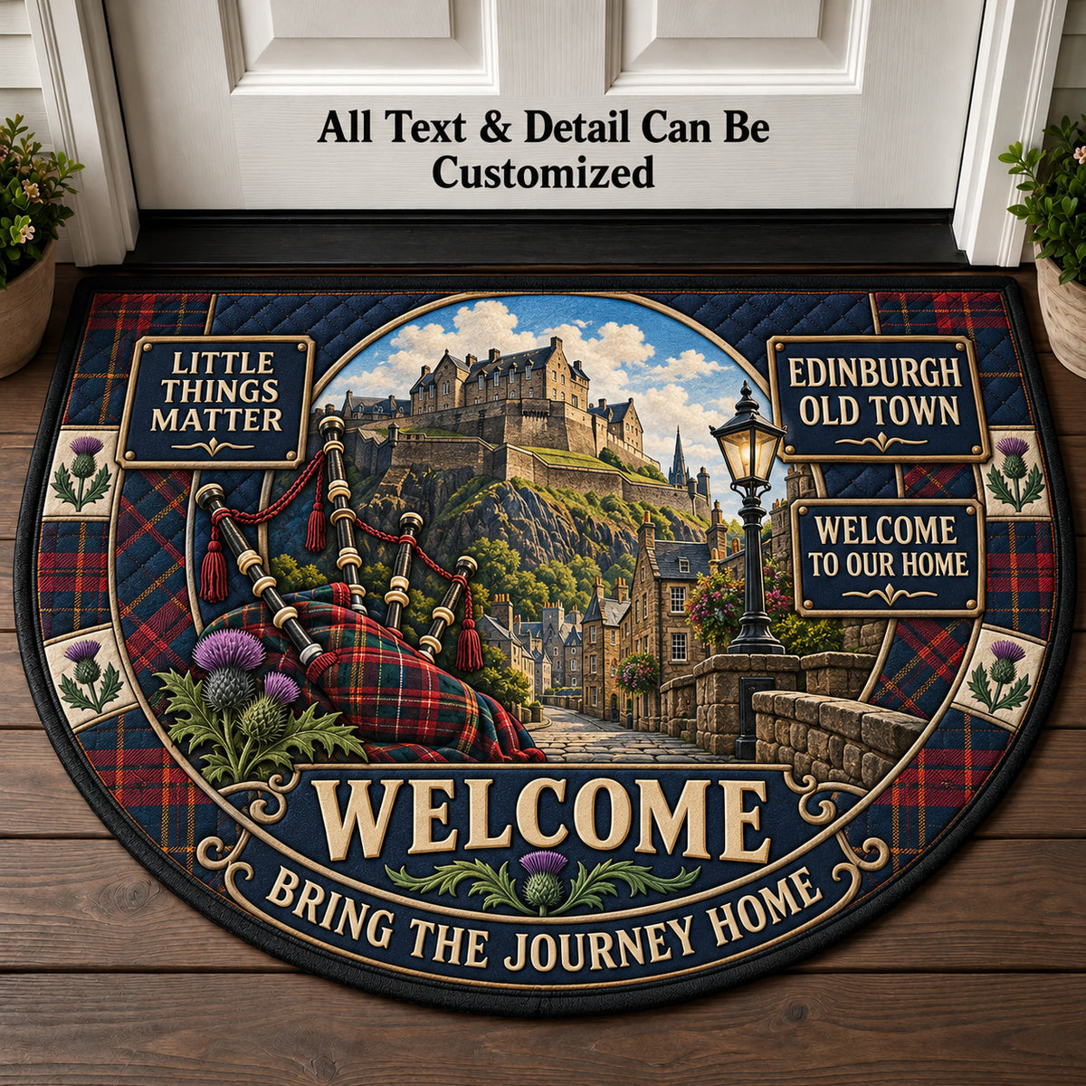 Edinburgh Old Town Personalized Half Round Mat | 5To9Vibe