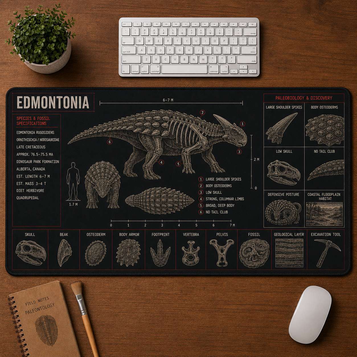 Edmontonia Dinosaur Blueprint Desk Mat | 5To9Vibe