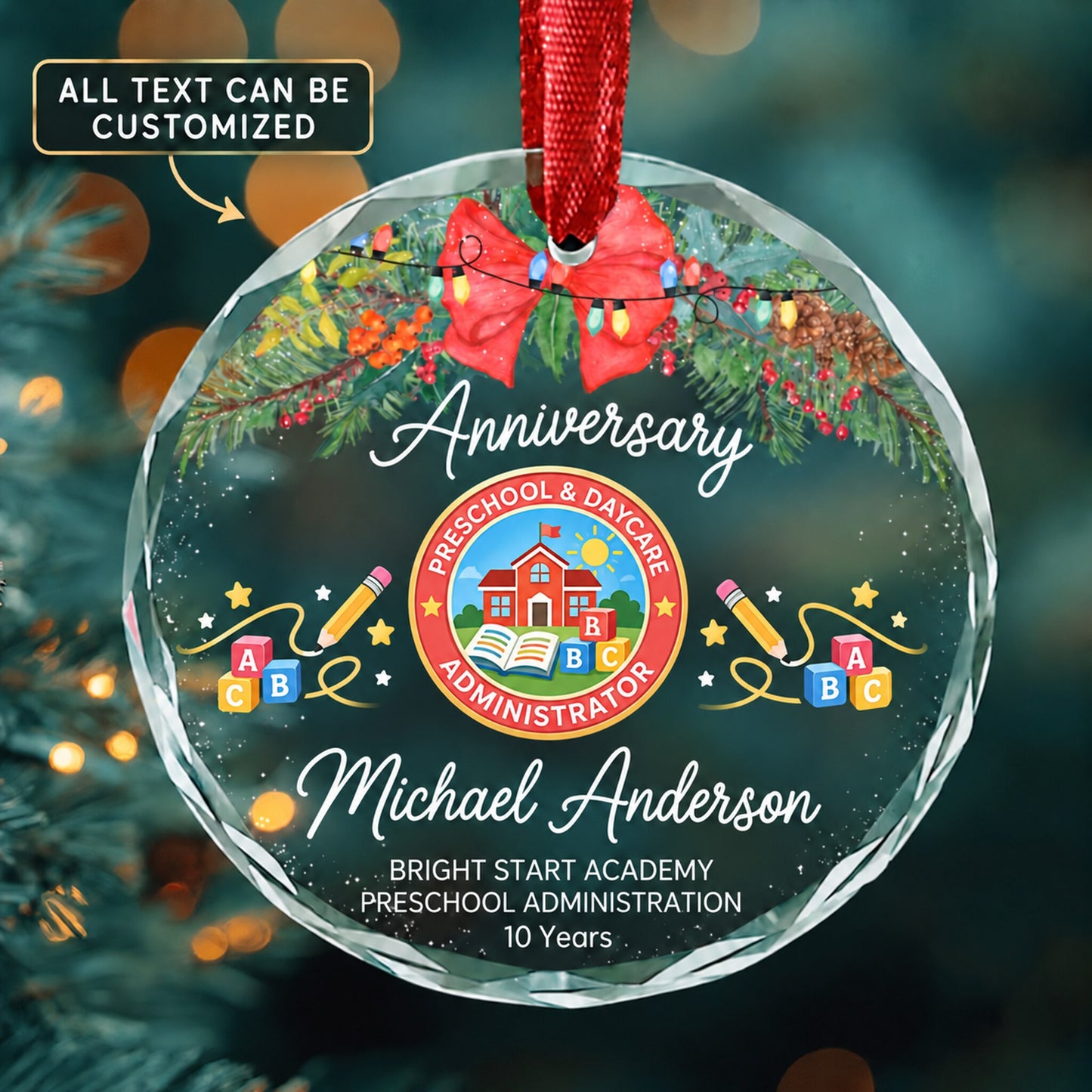Education and Childcare Administrators Preschool and Daycare Personalized Glass Ornament | 5To9Vibe