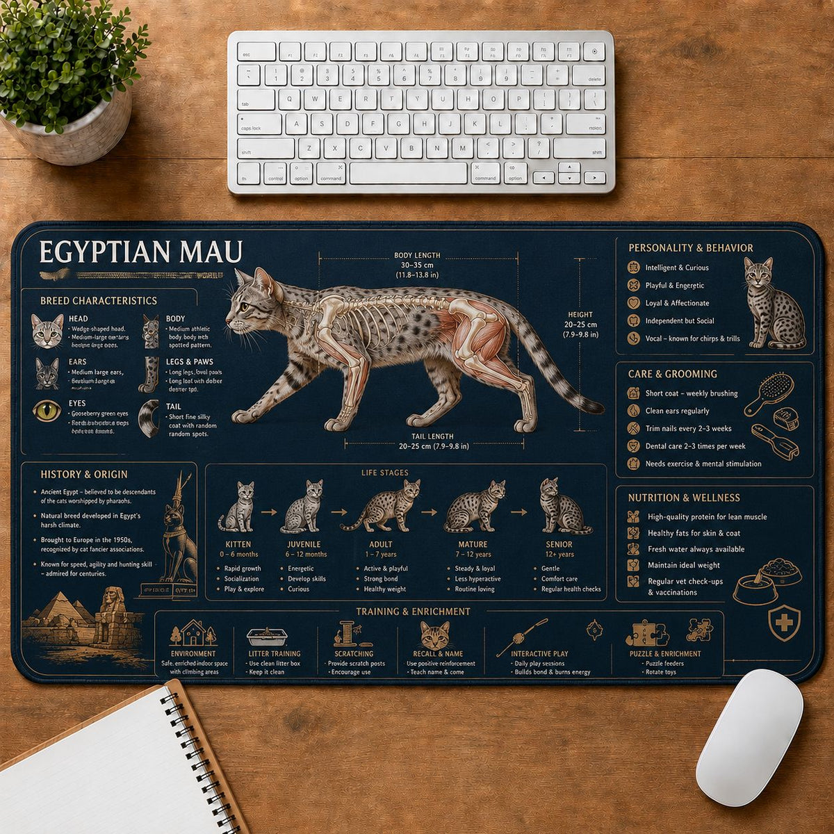Egyptian Mau Cat Breed Desk Mat Anatomy Guide | 5To9Vibe