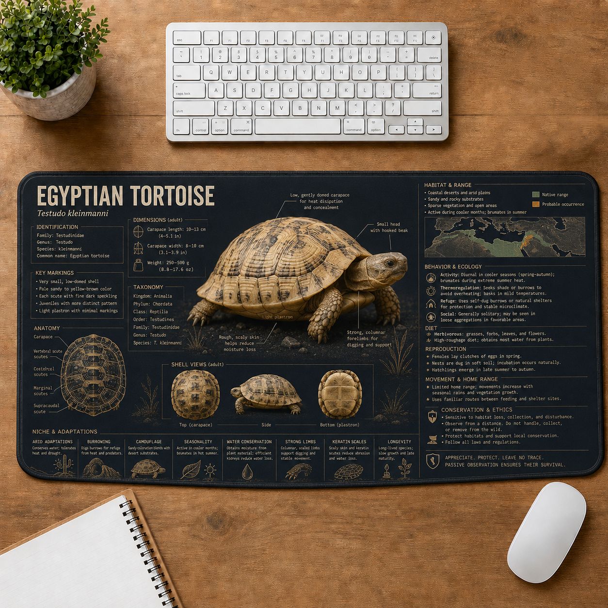 Egyptian Tortoise Turtle and Tortoise Species Guide Desk Mat | 5To9Vibe
