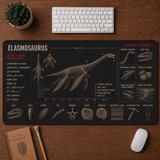 Elasmosaurus Marine Reptile Blueprint Desk Mat | 5To9Vibe