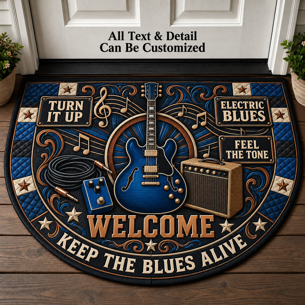 Electric Blues Personalized Half Round Mat | 5To9Vibe