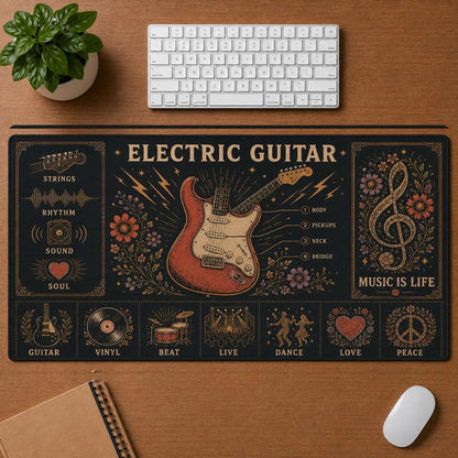 Retro Headphones Hippie Desk Mat Mouse Pad | 5To9Vibe - Electric Guitar style