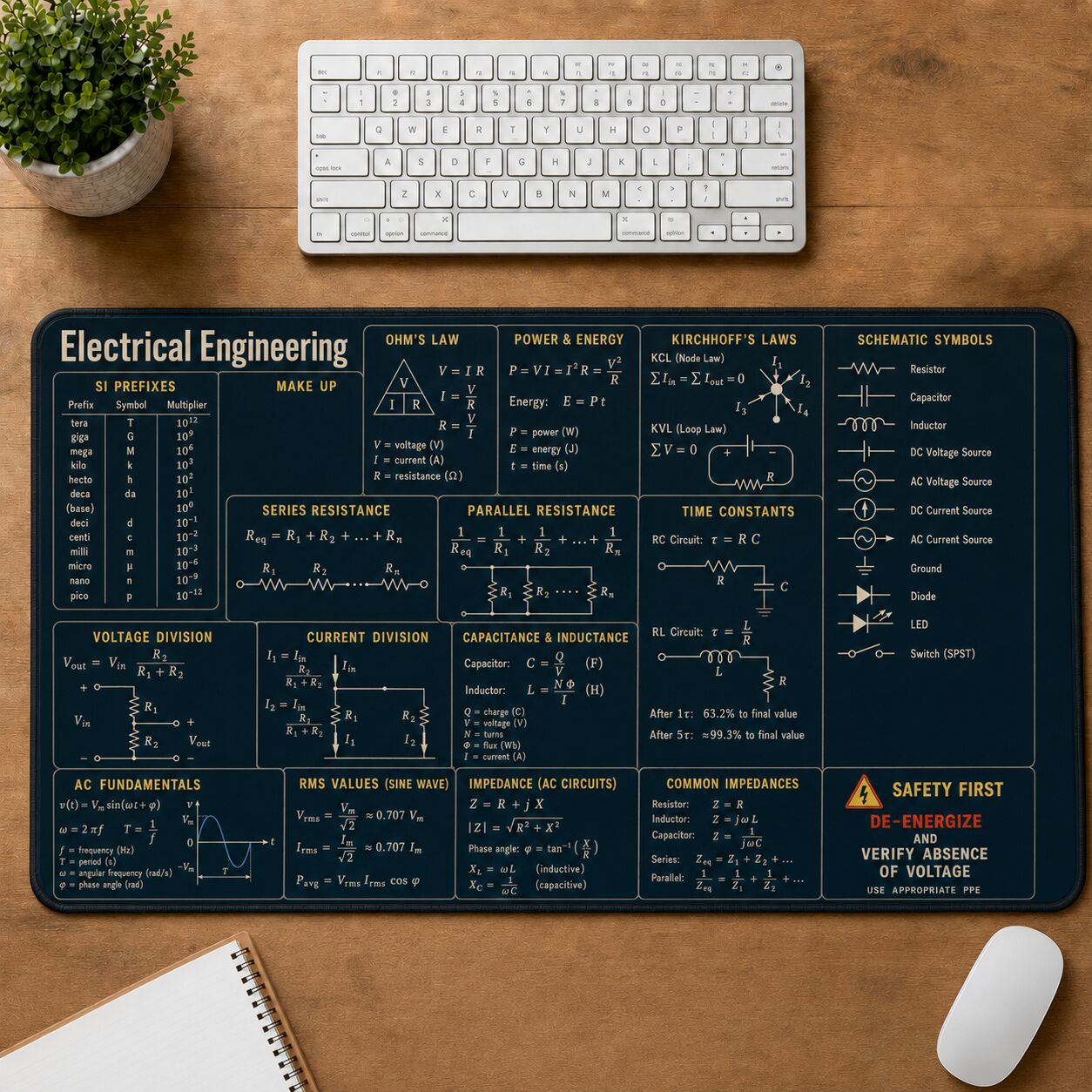 Electrical Engineering Cheat Sheet Quick Reference Guide Desk Mat | 5To9Vibe