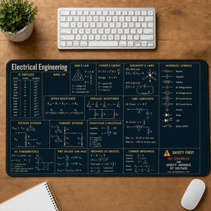 Electrical Engineering Cheat Sheet Quick Reference Guide Desk Mat | 5To9Vibe