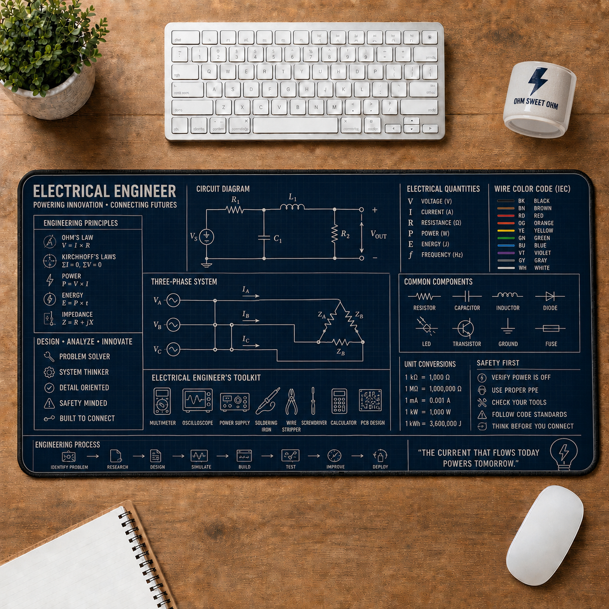 Aerospace Engineer Blueprint Large Desk Mat - Spacecraft Design & Vehicle Specs Plus Size Mouse Pad - 5to9vibe