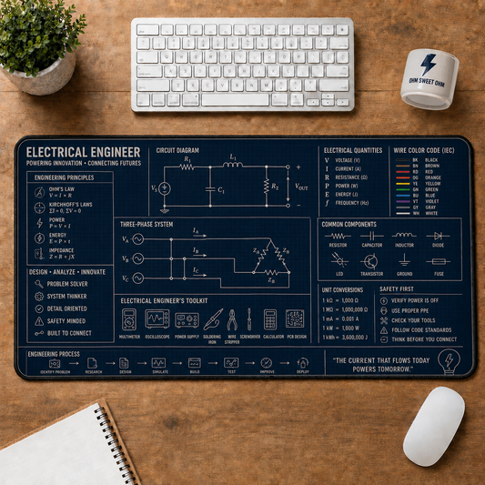 Electrical Engineer Blueprint Large Desk Mat - Circuit Diagram & Engineering Principles Plus Size Mouse Pad - 5to9vibe