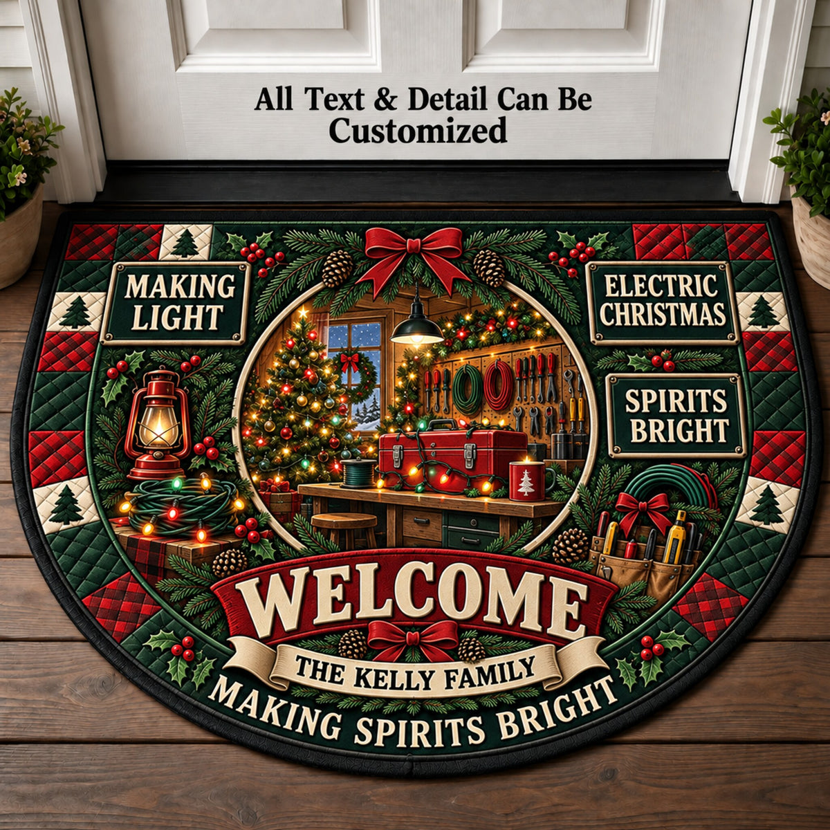 Electrician Christmas Personalized Half Round Mat | 5To9Vibe