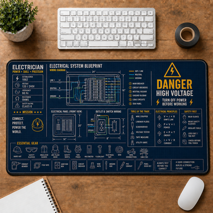 Carpenter Blueprint Large Desk Mat - Woodworking Tools & Joints Plus Size Mouse Pad - 5to9vibe