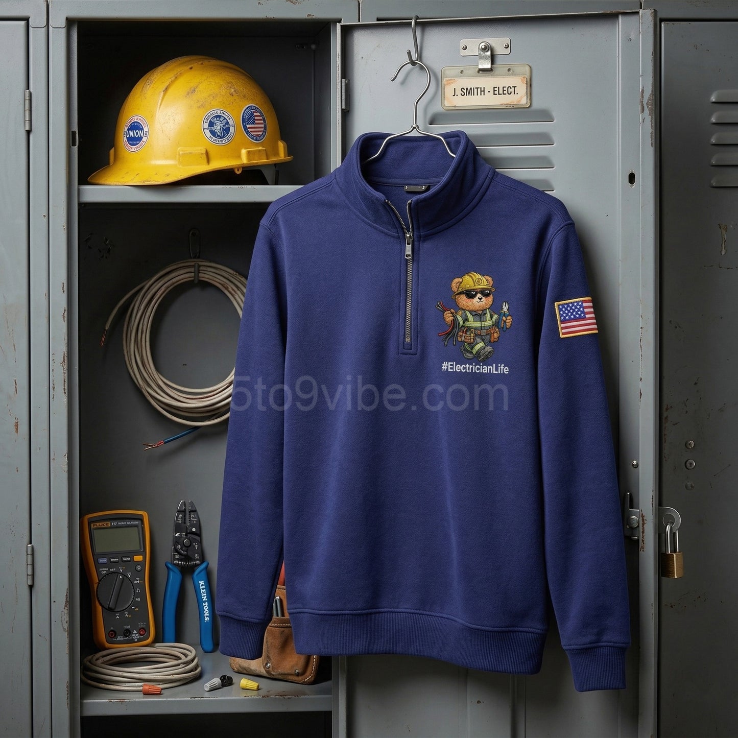 Electrician Life Embroidered Quarter Zip Sweatshirt, Funny Electrician Life Bear Pullover, Men's Casual Zip Up Jacket, Gift for Electrician Life Lover Dad
